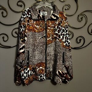 Vintage Clipper Bay Leopard Animal Floral Print Bomber Fully Lined Jacket Sz L